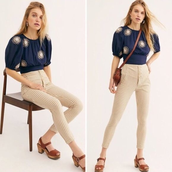 Free People Pants - FREE PEOPLE Frankie High Waist Tan Striped Pants